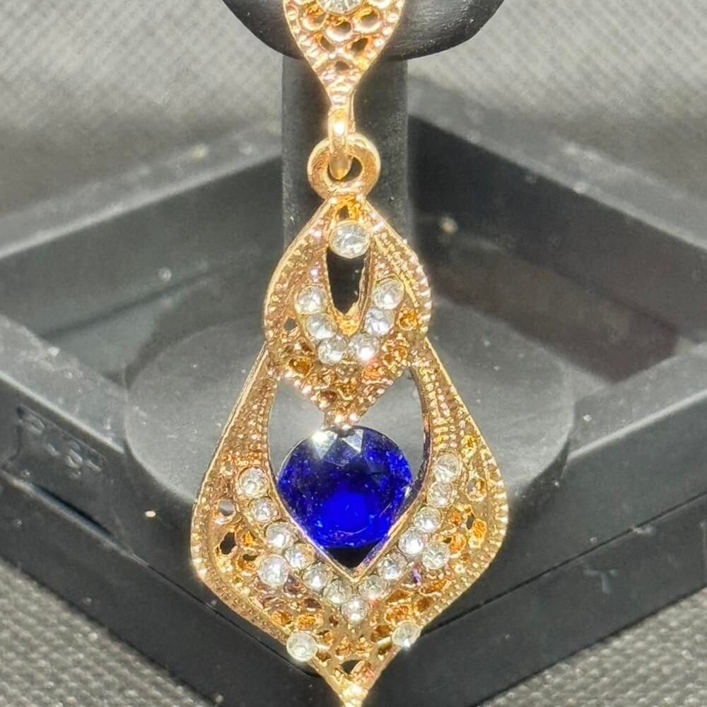 Gold blue rhinestone heart